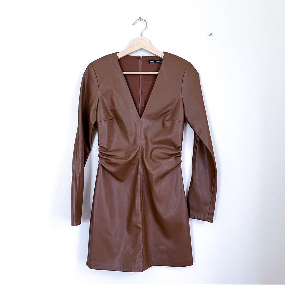 Zara Faux Leather Brown Mini Dress